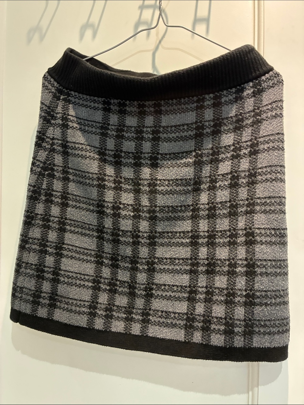 Banana Republic Black and Gray Plaid Knit Mini Skirt